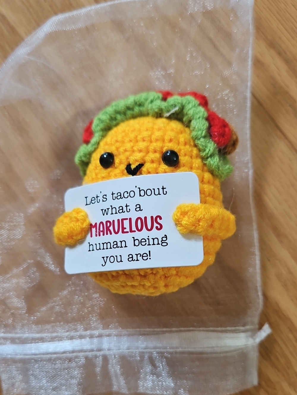 Yellow Crochet Taco Crocheted Toy Gift with Green & Red Accents